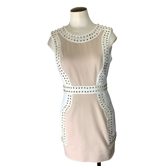 Finders Keepers One More Try Feminin Gold Studded Short Dress White Blush Sz M - Picture 3 of 14